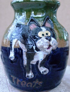 boston terrier ceramic handmade treat jar