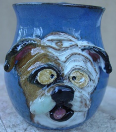 multi colored bull dog handmade ceramic stoneware treat jar mug