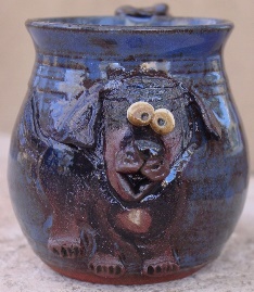 dachshund black and brown cartoon stoneware handmade treat jar mug