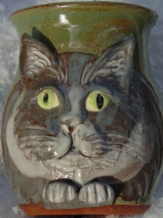 grey and white kitty cat mug treat jar stoneware handmade pottery