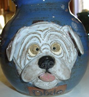 white bull dog cartoon portrait pet dog urn