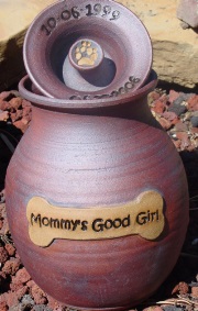 Mommy's boy in a bone ceramic dog pet urn